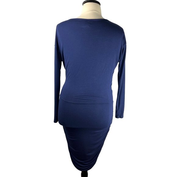 Body Con Athleta Solstice Navy Blue Draped Neck Midi Dress, Women's Size Medium - Picture 6 of 9